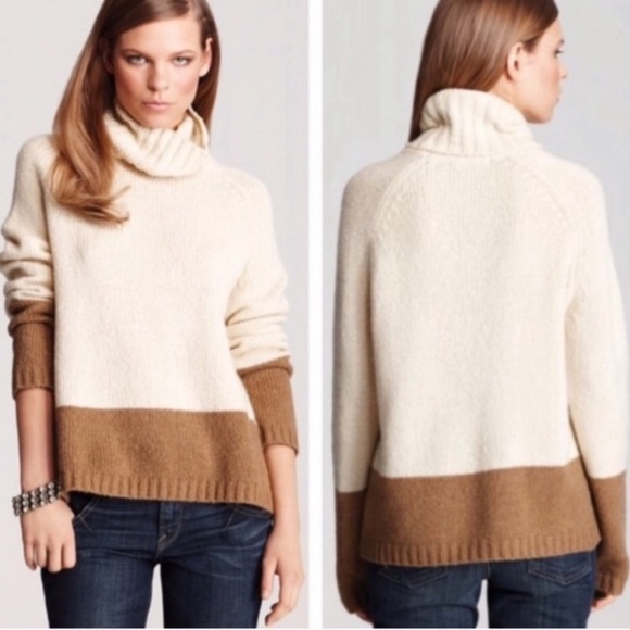 Vince Wool Knit Neutral Colorblock Pattern Turtleneck Sweater size Small - Picture 2 of 6